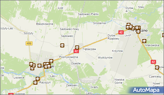 mapa Trębaczew gmina Działoszyn, Trębaczew gmina Działoszyn na mapie Targeo