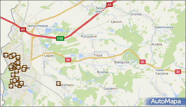 mapa Trójca gmina Zgorzelec, Trójca gmina Zgorzelec na mapie Targeo