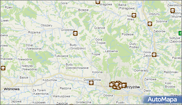 mapa Tropie gmina Strzyżów, Tropie gmina Strzyżów na mapie Targeo