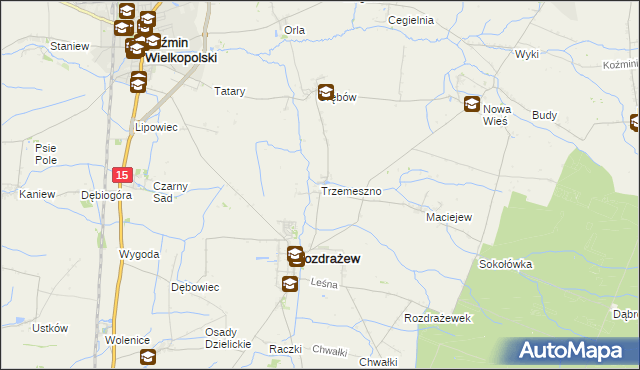 mapa Trzemeszno gmina Rozdrażew, Trzemeszno gmina Rozdrażew na mapie Targeo