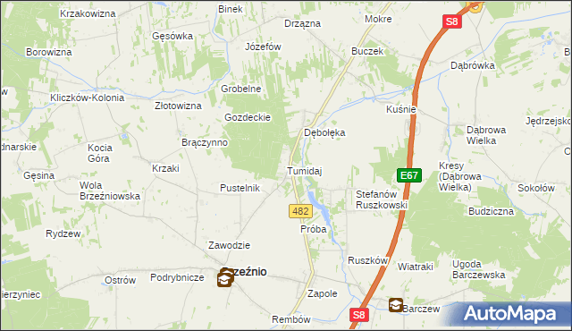 mapa Tumidaj gmina Brzeźnio, Tumidaj gmina Brzeźnio na mapie Targeo