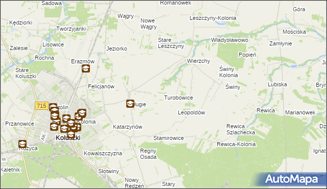 mapa Turobowice gmina Koluszki, Turobowice gmina Koluszki na mapie Targeo