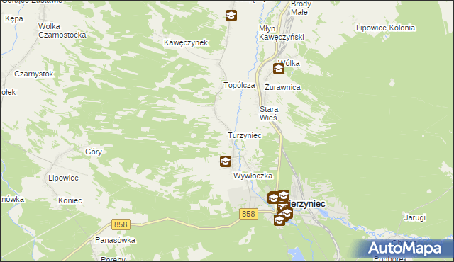 mapa Turzyniec gmina Zwierzyniec, Turzyniec gmina Zwierzyniec na mapie Targeo