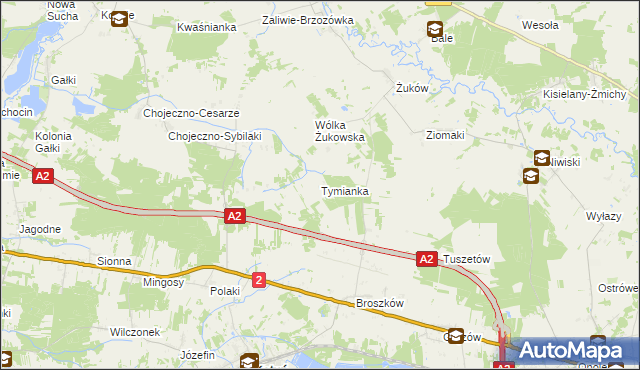 mapa Tymianka gmina Kotuń, Tymianka gmina Kotuń na mapie Targeo