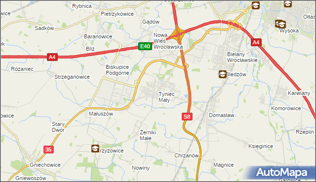 mapa Tyniec Mały, Tyniec Mały na mapie Targeo