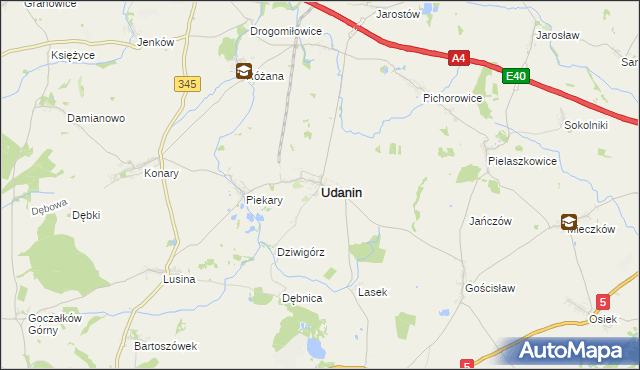 mapa Udanin, Udanin na mapie Targeo