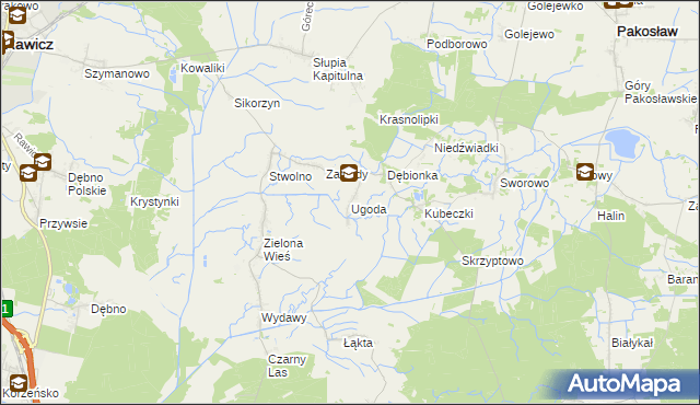 mapa Ugoda gmina Rawicz, Ugoda gmina Rawicz na mapie Targeo