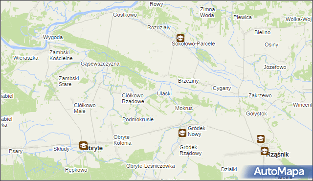 mapa Ulaski gmina Obryte, Ulaski gmina Obryte na mapie Targeo