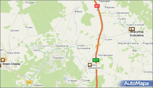 mapa Uniszki Gumowskie, Uniszki Gumowskie na mapie Targeo