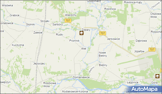 mapa Wał gmina Nowe Miasto nad Pilicą, Wał gmina Nowe Miasto nad Pilicą na mapie Targeo