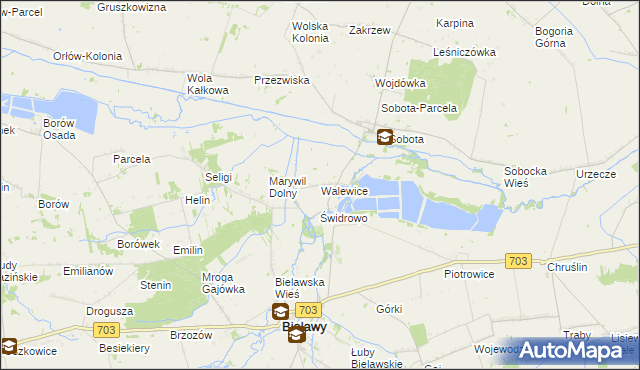 mapa Walewice gmina Bielawy, Walewice gmina Bielawy na mapie Targeo