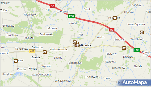 mapa Wartkowice, Wartkowice na mapie Targeo