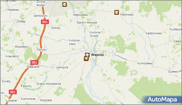 mapa Wąsosz powiat grajewski, Wąsosz powiat grajewski na mapie Targeo