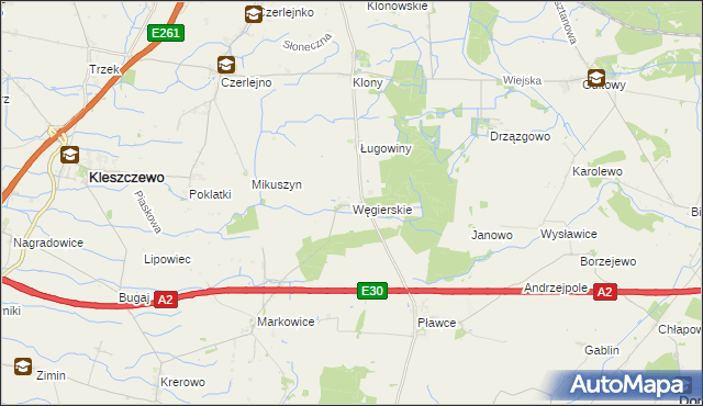 mapa Węgierskie gmina Kostrzyn, Węgierskie gmina Kostrzyn na mapie Targeo
