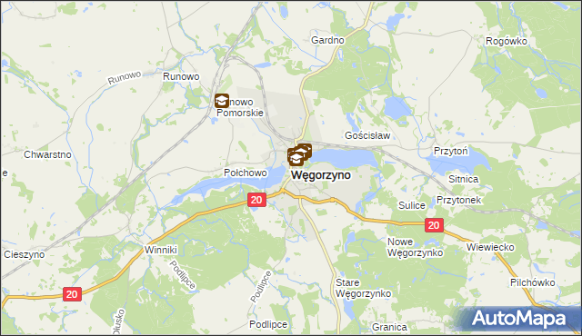 mapa Węgorzyno, Węgorzyno na mapie Targeo