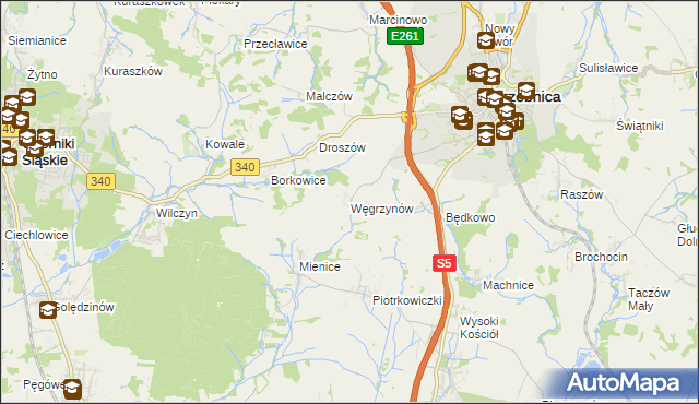 mapa Węgrzynów gmina Trzebnica, Węgrzynów gmina Trzebnica na mapie Targeo