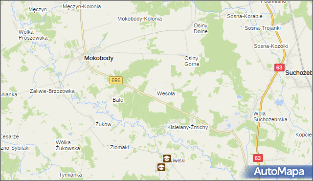 mapa Wesoła gmina Mokobody, Wesoła gmina Mokobody na mapie Targeo