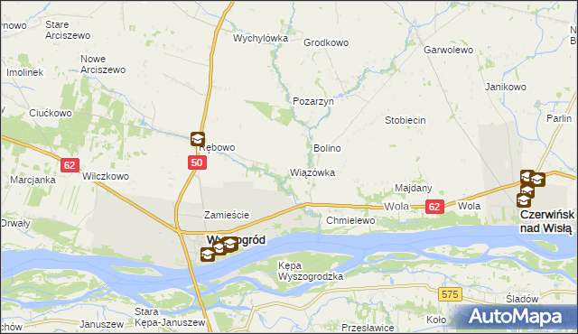 mapa Wiązówka gmina Wyszogród, Wiązówka gmina Wyszogród na mapie Targeo