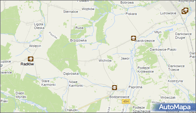 mapa Wichrów gmina Radłów, Wichrów gmina Radłów na mapie Targeo