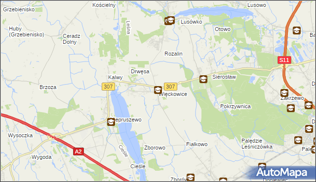 mapa Więckowice gmina Dopiewo, Więckowice gmina Dopiewo na mapie Targeo