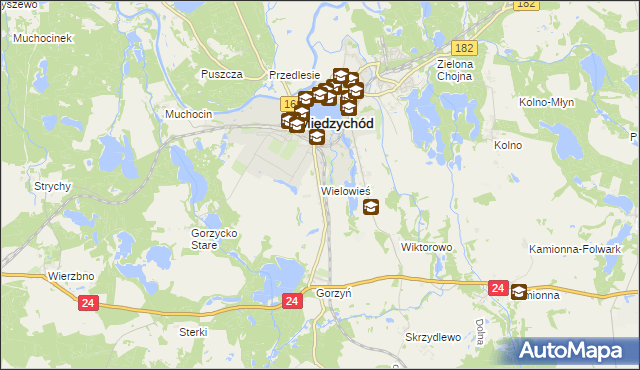 mapa Wielowieś gmina Międzychód, Wielowieś gmina Międzychód na mapie Targeo