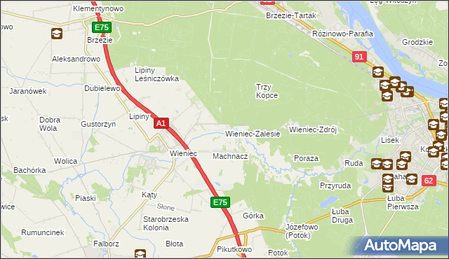 mapa Wieniec-Zalesie, Wieniec-Zalesie na mapie Targeo