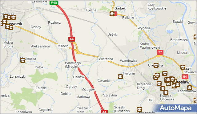 mapa Wierzbna gmina Pawłosiów, Wierzbna gmina Pawłosiów na mapie Targeo