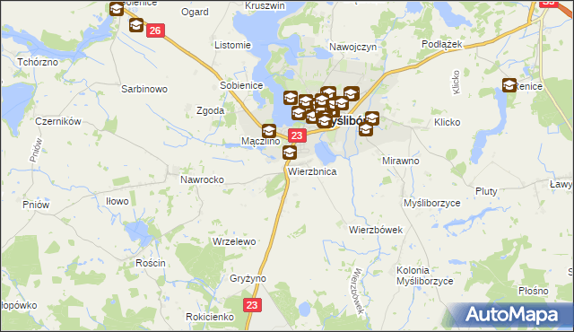 mapa Wierzbnica gmina Myślibórz, Wierzbnica gmina Myślibórz na mapie Targeo