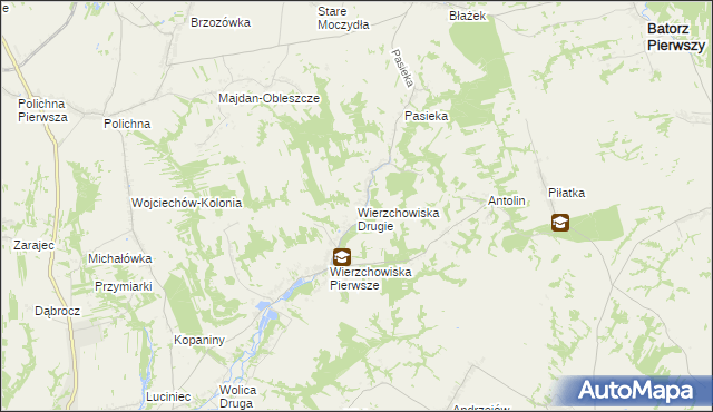 mapa Wierzchowiska Drugie gmina Modliborzyce, Wierzchowiska Drugie gmina Modliborzyce na mapie Targeo