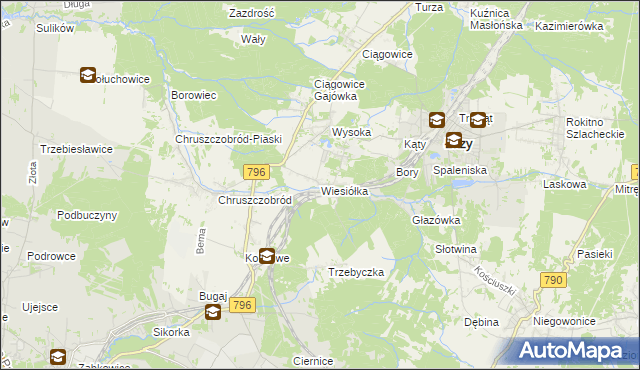 mapa Wiesiółka gmina Łazy, Wiesiółka gmina Łazy na mapie Targeo