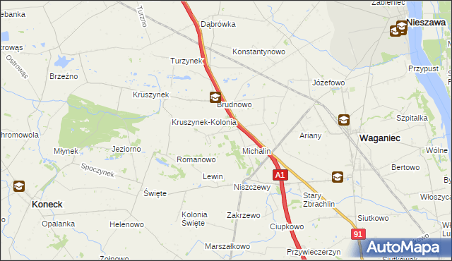 mapa Wiktoryn gmina Waganiec, Wiktoryn gmina Waganiec na mapie Targeo