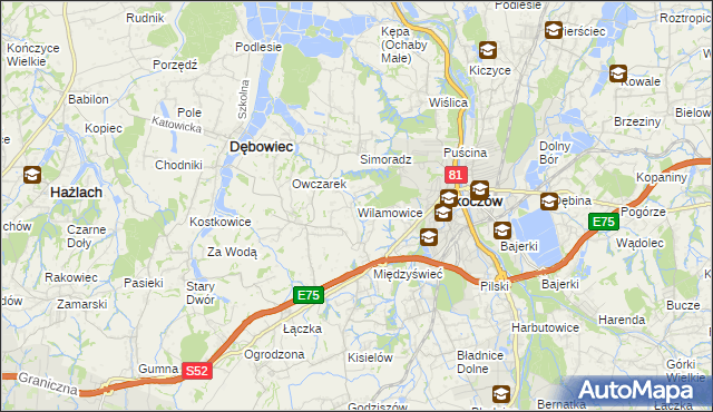 mapa Wilamowice gmina Skoczów, Wilamowice gmina Skoczów na mapie Targeo