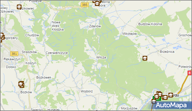 mapa Wilcza gmina Kłodzko, Wilcza gmina Kłodzko na mapie Targeo
