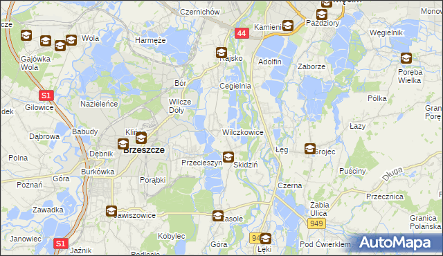 mapa Wilczkowice gmina Brzeszcze, Wilczkowice gmina Brzeszcze na mapie Targeo