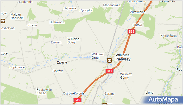 mapa Wilkołaz Drugi, Wilkołaz Drugi na mapie Targeo