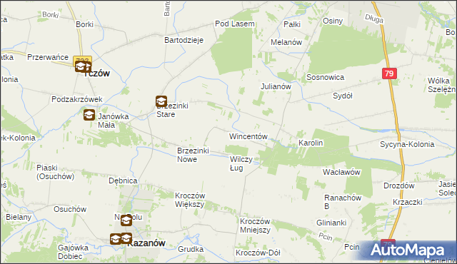 mapa Wincentów gmina Tczów, Wincentów gmina Tczów na mapie Targeo
