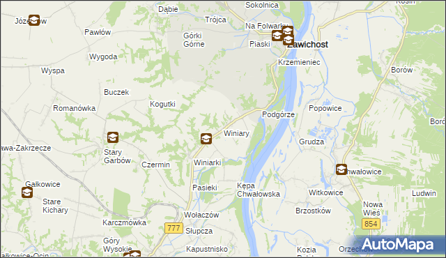 mapa Winiary gmina Dwikozy, Winiary gmina Dwikozy na mapie Targeo