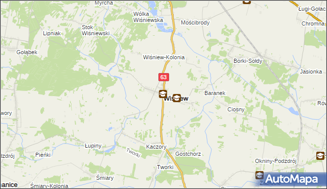 mapa Wiśniew powiat siedlecki, Wiśniew powiat siedlecki na mapie Targeo