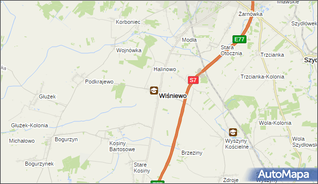 mapa Wiśniewo powiat mławski, Wiśniewo powiat mławski na mapie Targeo