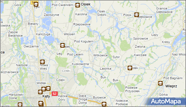 mapa Witkowice gmina Kęty, Witkowice gmina Kęty na mapie Targeo