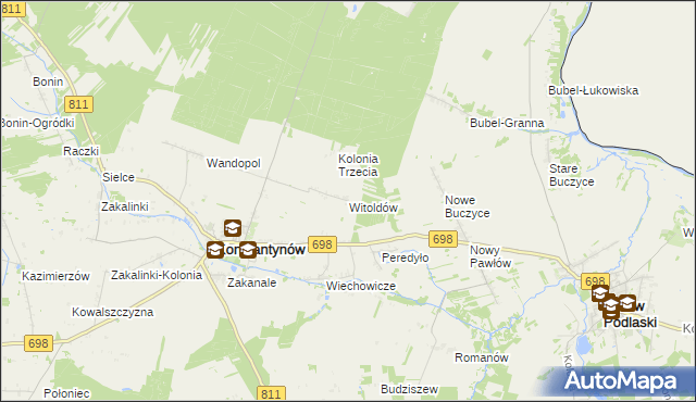 mapa Witoldów gmina Konstantynów, Witoldów gmina Konstantynów na mapie Targeo