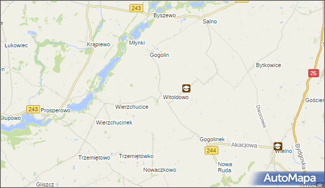 mapa Witoldowo gmina Koronowo, Witoldowo gmina Koronowo na mapie Targeo