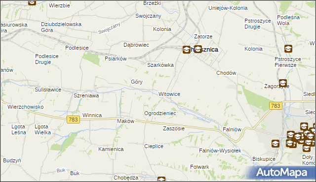 mapa Witowice gmina Charsznica, Witowice gmina Charsznica na mapie Targeo