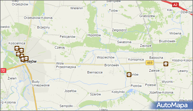 mapa Wojciechów gmina Wartkowice, Wojciechów gmina Wartkowice na mapie Targeo