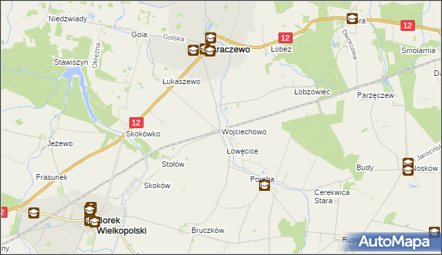 mapa Wojciechowo gmina Jaraczewo, Wojciechowo gmina Jaraczewo na mapie Targeo