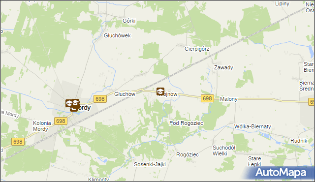 mapa Wojnów gmina Mordy, Wojnów gmina Mordy na mapie Targeo