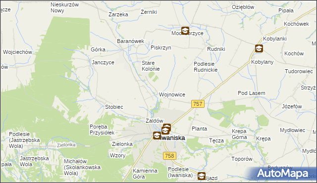 mapa Wojnowice gmina Iwaniska, Wojnowice gmina Iwaniska na mapie Targeo