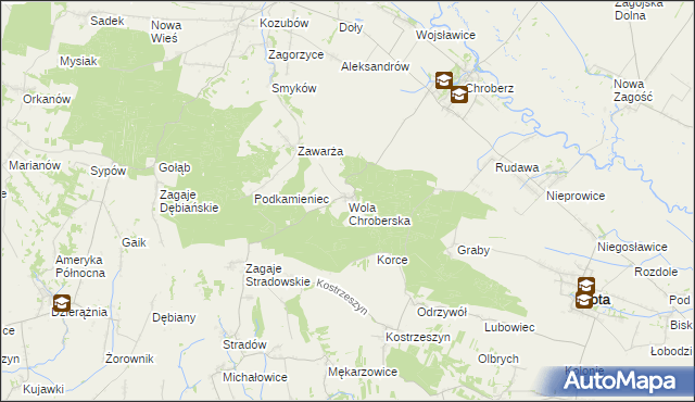 mapa Wola Chroberska, Wola Chroberska na mapie Targeo
