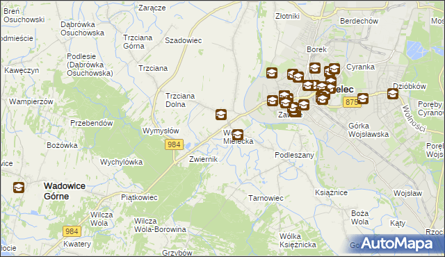 mapa Wola Mielecka, Wola Mielecka na mapie Targeo