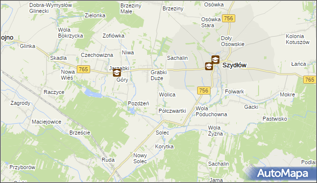 mapa Wolica gmina Szydłów, Wolica gmina Szydłów na mapie Targeo